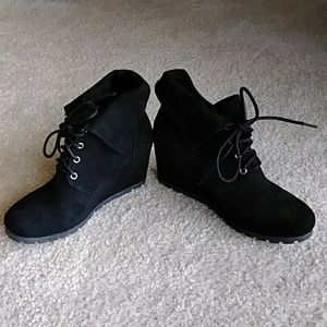 Massini black suede wedge booties
